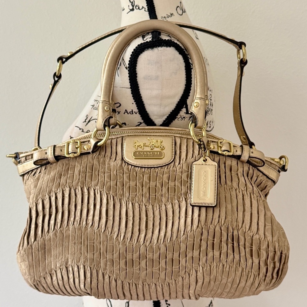 Vtg Coach Madison Gath Sophia Satchel Bag 18885 MetallicGold/Beige Carriage Glam - Picture 11 of 16